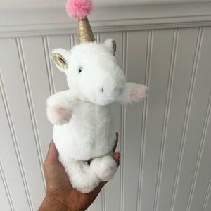 FAO Schwarz White Unicorn Plush with Gold and Pink Accents